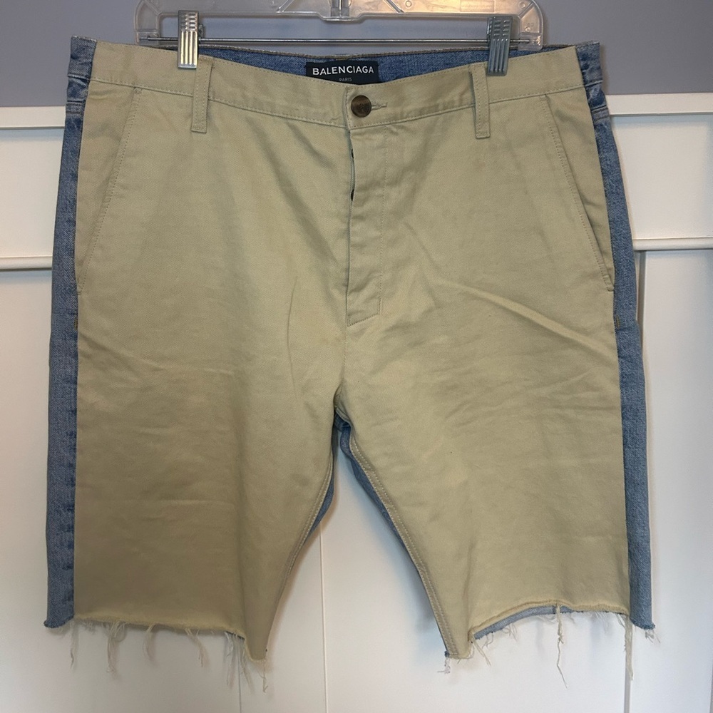 Balenciaga split distressed khaki and jean short hybrid